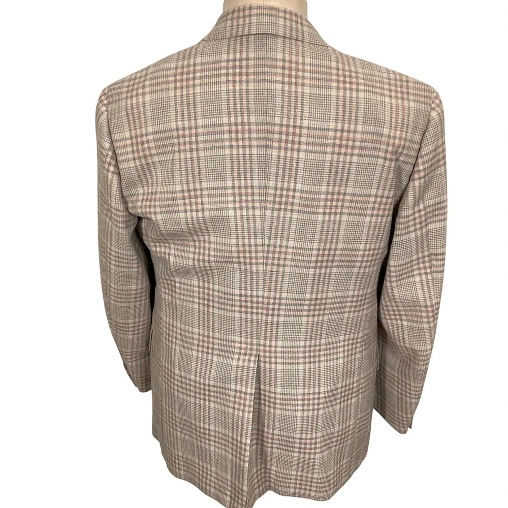 Hart Schaffner Marx Blazer Mens 38 Beige Pink Gray Plaid 80s Preppy Jacket‎ USA